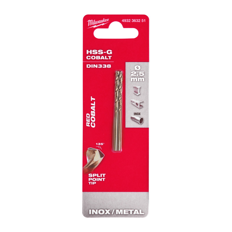 Milwaukee metaalboor HSS-GC RED Cobalt 2.5x57mm