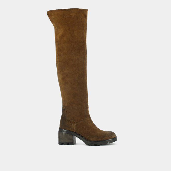 Bottes à talons et semelles crantées  en croute cognac