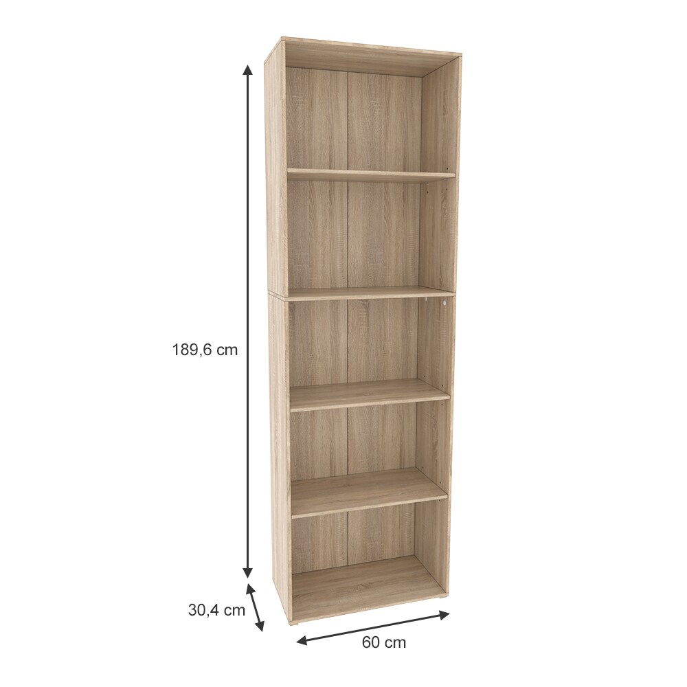Vicco Bücherregal Bob, 190 x 60 cm, Sonoma, Wohnzimmer Standregal mit 5 Fächern
