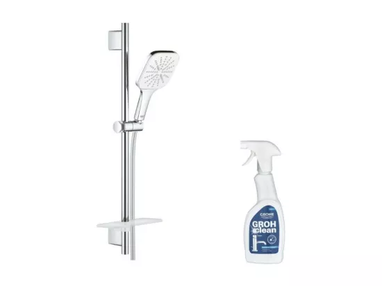 Pommeau de douche GROHE Quickfix Vitalio Smartactive 130 3 jets avec barre et tablette + nettoyant GrohClean