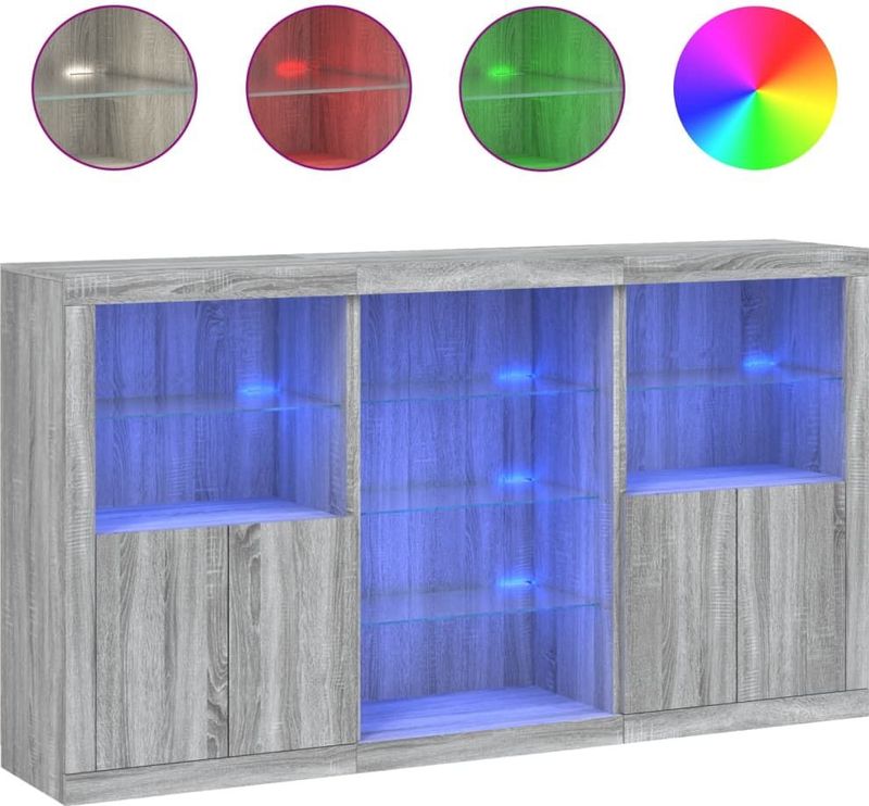 vidaXL - Dressoir - Grijs Sonoma Eiken - 181,5x37x100 cm - Met LED-Verlichting