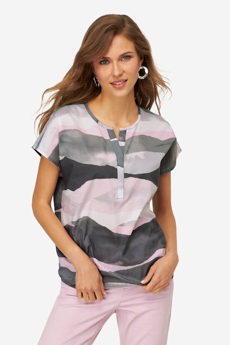Bluse, Blätter Print, Rundhals