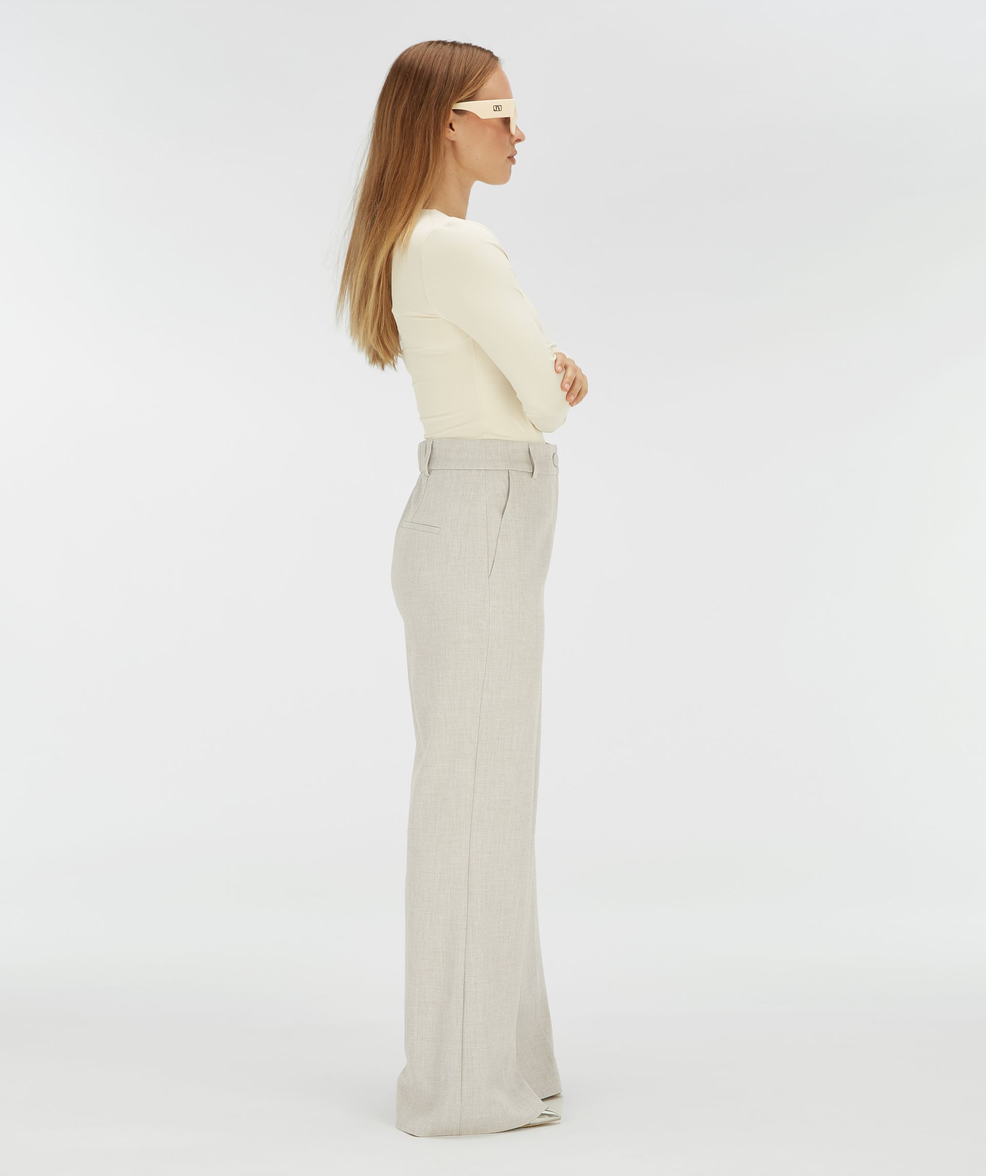 JV-KATE high rise wide leg broek - light grey melange