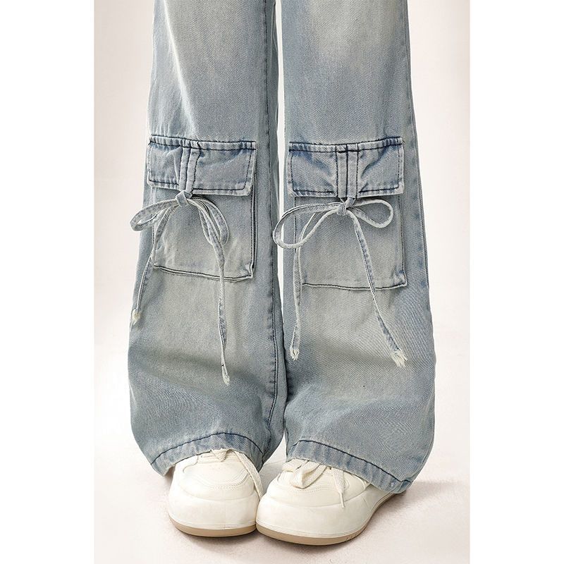 Bay Go Mall - Set: High Waist Heart Accent Wide Leg Cargo Jeans + Riem