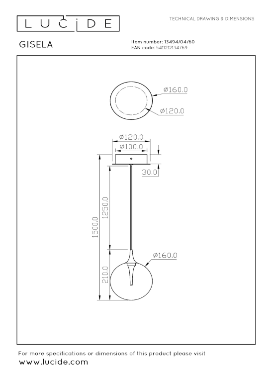 Lucide Gisela hanglamp LED Ø16 amber