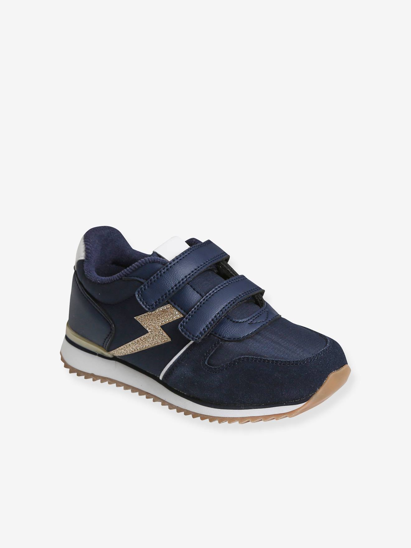 Tênis de corrida lisos, vermelho escuro, para meninas, com fecho de velcro.