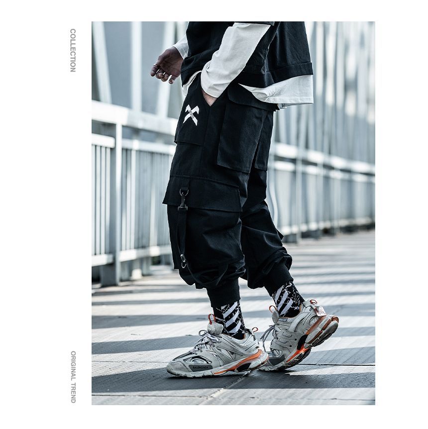 GRAYCIOUS - Mid Rise Cross Straps Buckled Cargo Baggy Pants