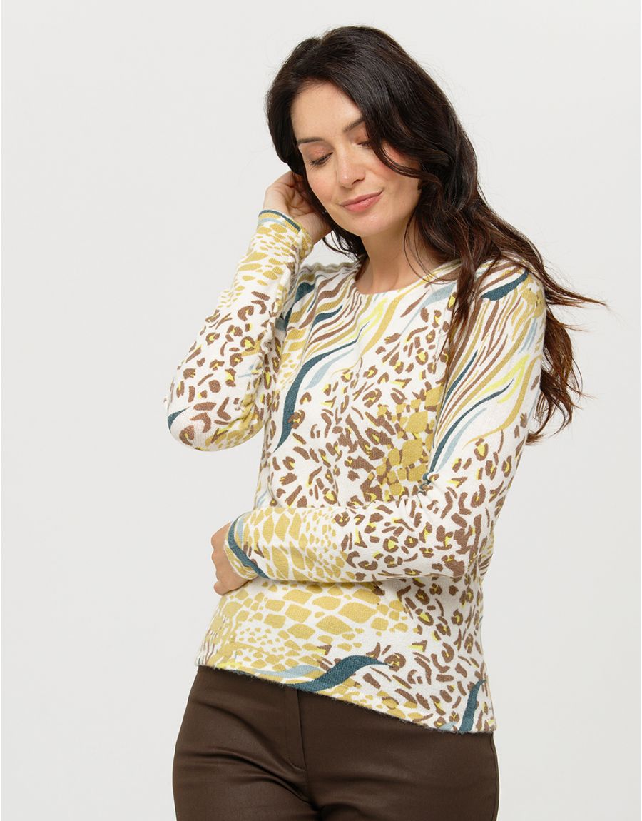Pull blanc à motifs