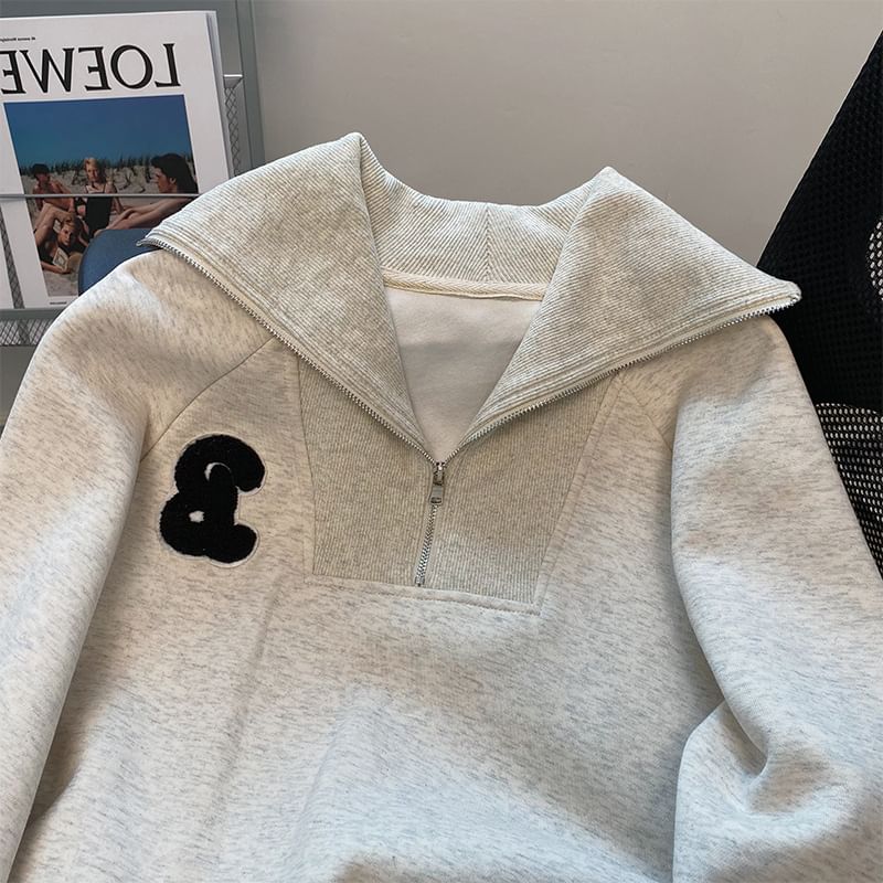 Cafamo - Hoodie met halve rits en letters