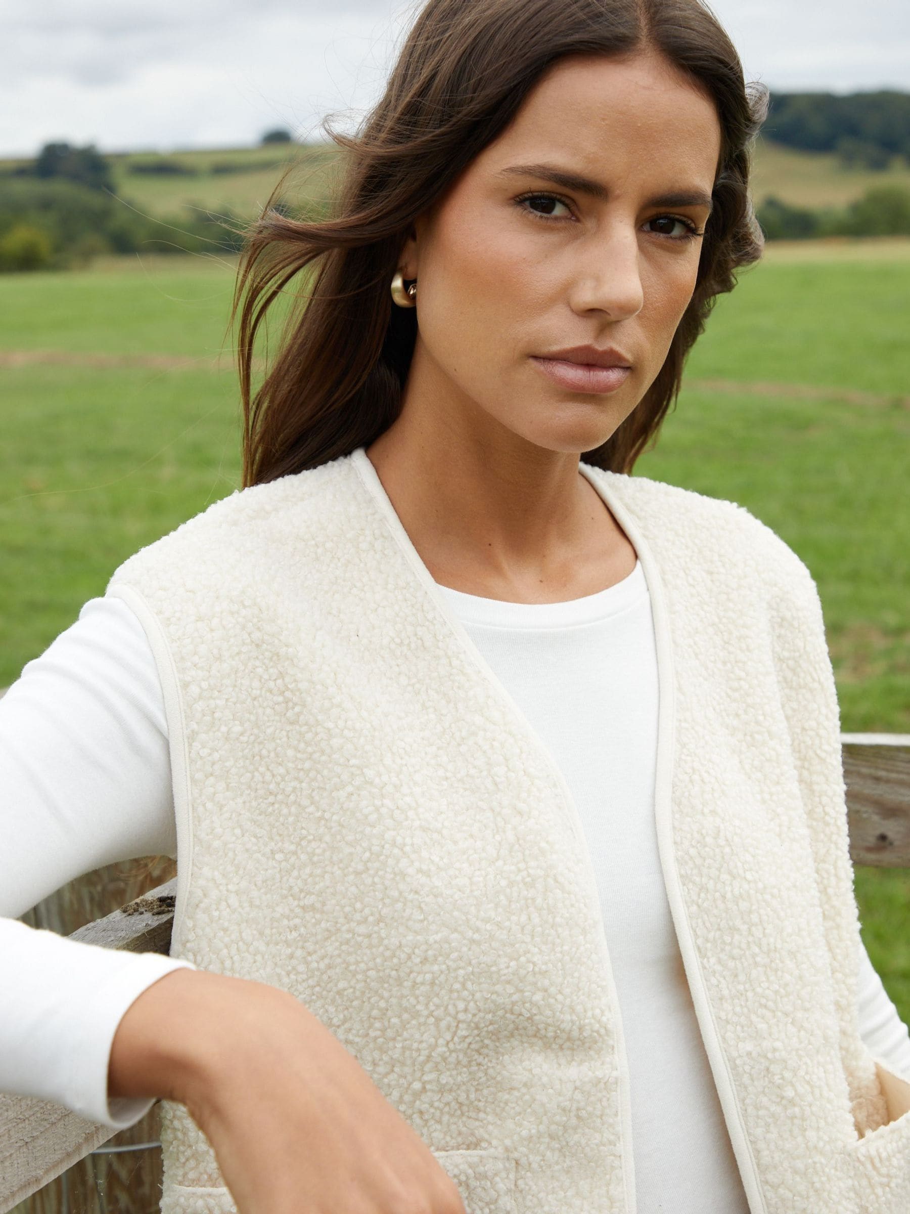 Crème - Threadbare omkeerbaar gilet met borg