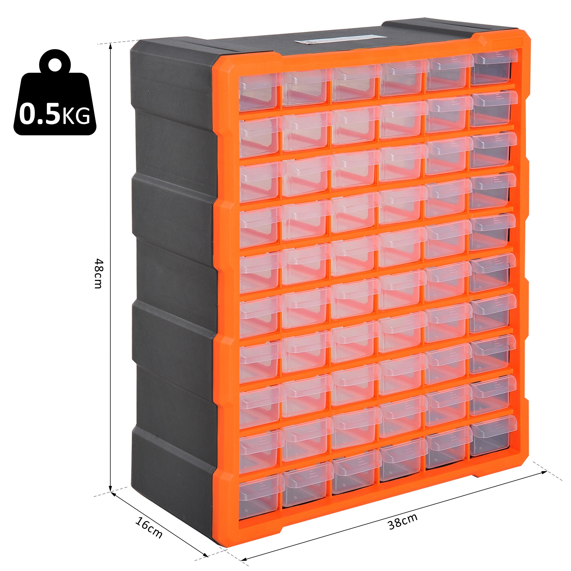 DURHAND Kleinteilemagazin mit 60 Fächer orange 38 x 16 x 47,5 cm (LxBxH)