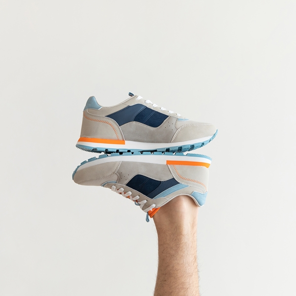 Blue Box heren sneakers beige/blauw