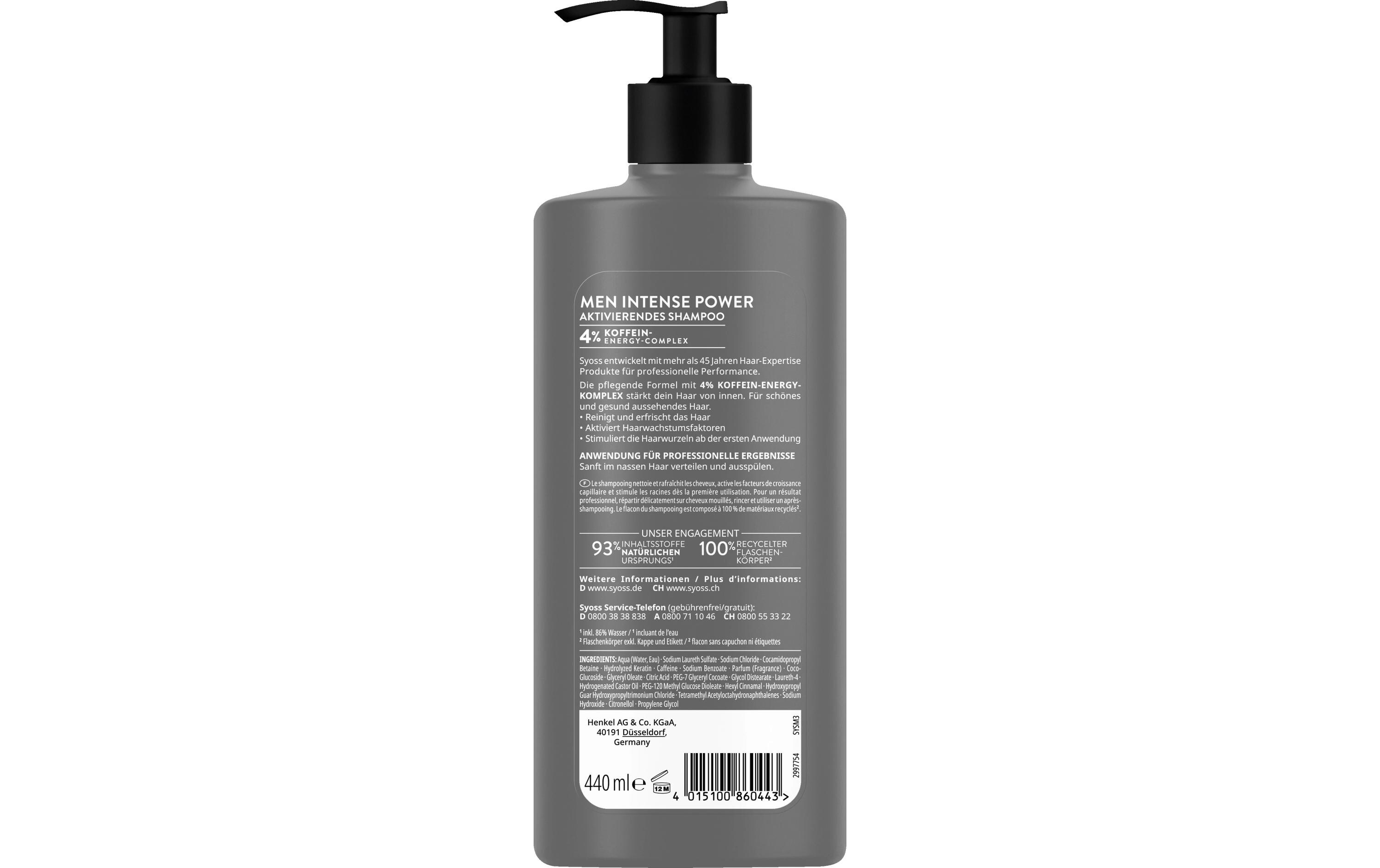 Shampoo Men Intense Power 440 mlHaarshampoo reinigt das Haar und aktiviert Haarwachstumsfaktoren