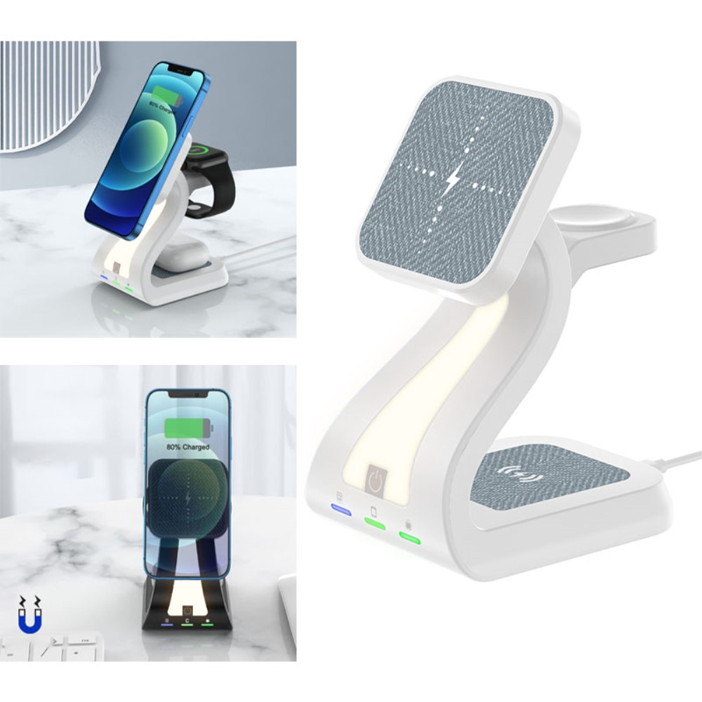 (15W) 3in1 MagSafe Qi Wireless Charger Ladegerät für Apple iPhone (Mini/Pro/Max) / Apple Airpods / Apple Watch - Weiss