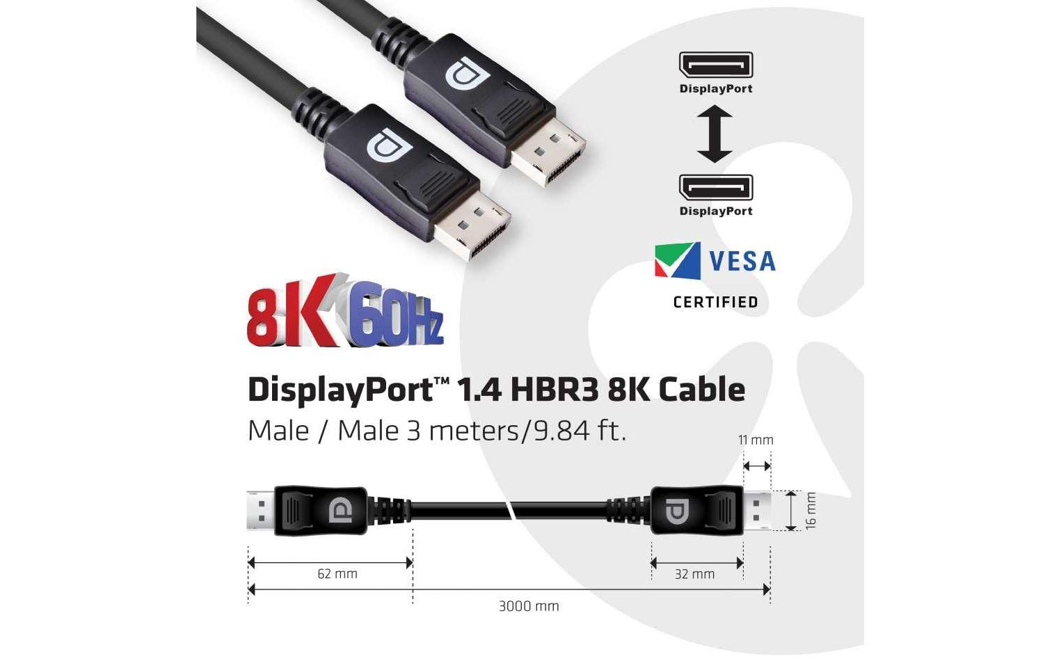 Kabel DisplayPort 1.4 - DisplayPort 1.4 HBR3 8K, 3 mDisplayPort 1.4 HBR3 8K Kabel, Stecker/Stecker