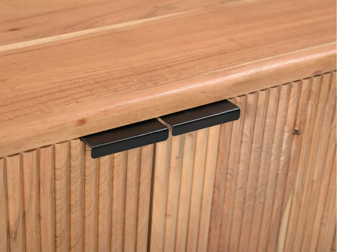 Meuble TV avec 3 portes en bois d'acacia et métal noir - Naturel clair - ALEVIA