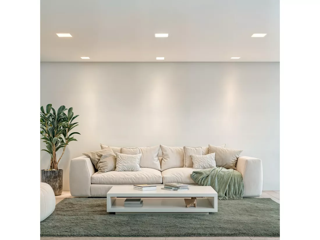 Collerette Downlight LED Intégration Plâtre/Pladur Carrée 9W Coupe 183x183 mm UGR17 2700K Blanc chaud