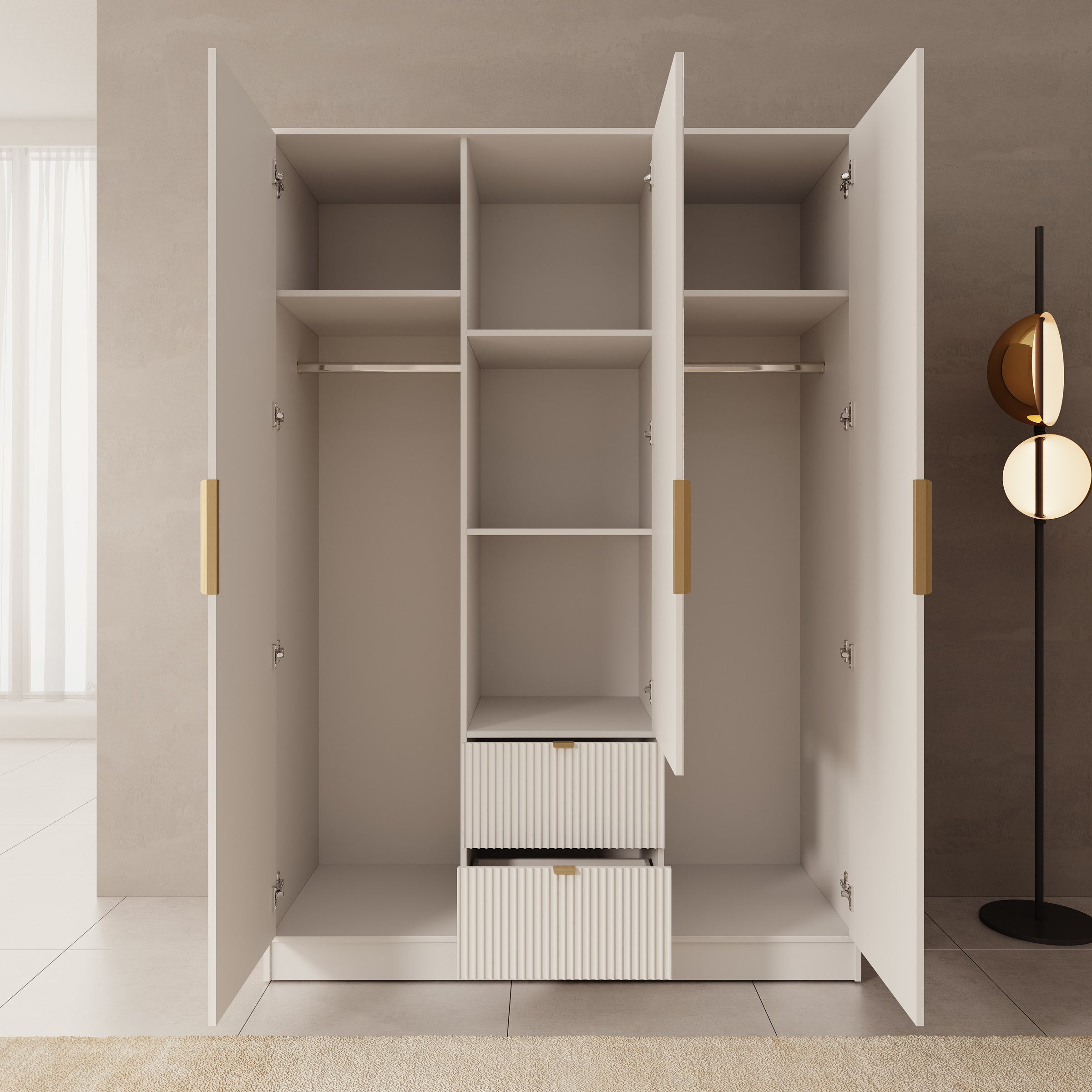 Meubella - Tavares - Kledingkast 3 deurs - Wit - 151x60x216 cm
