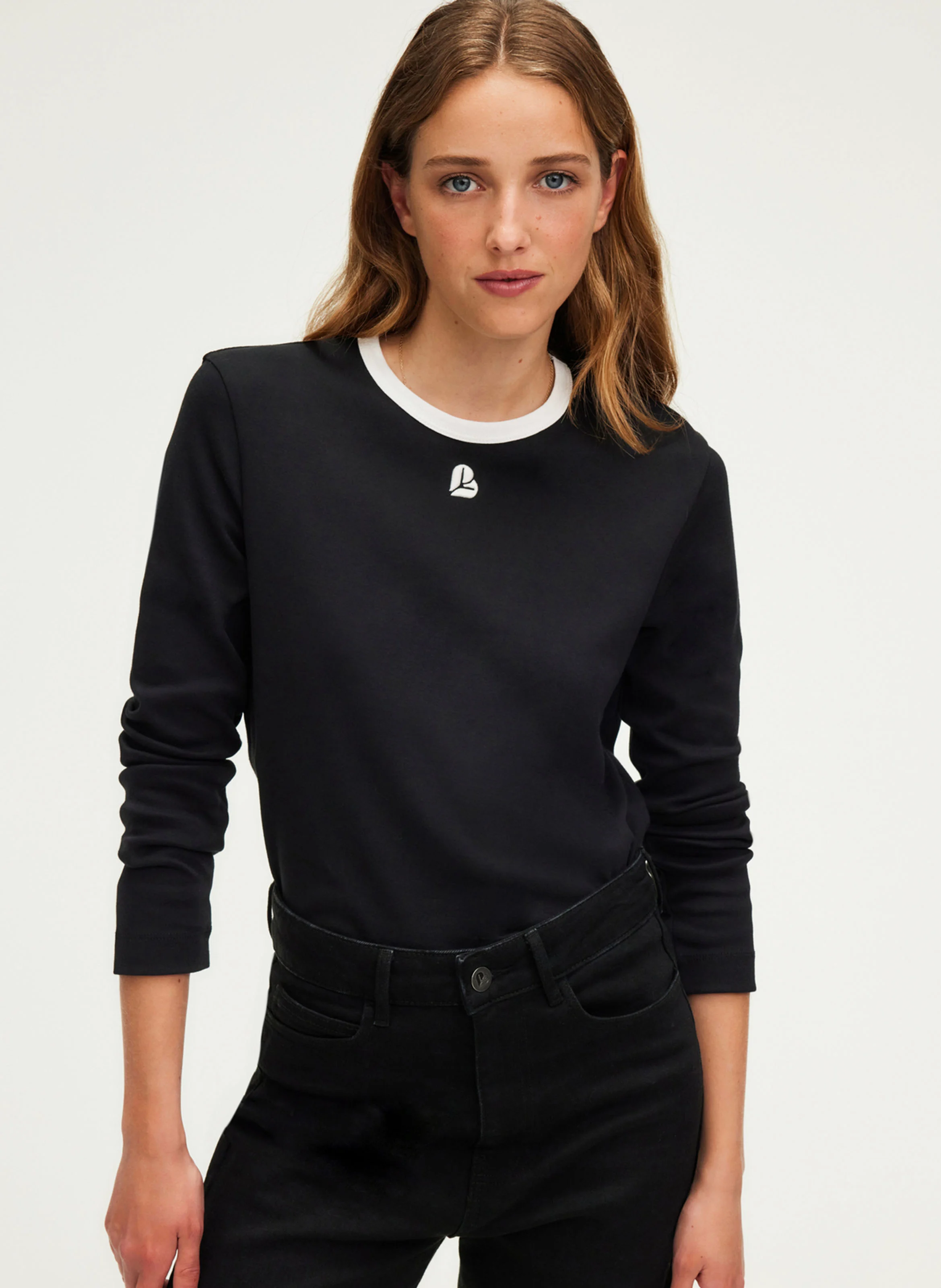 ANNECLAIRE - Tee-shirt col rond droit en coton | Noir