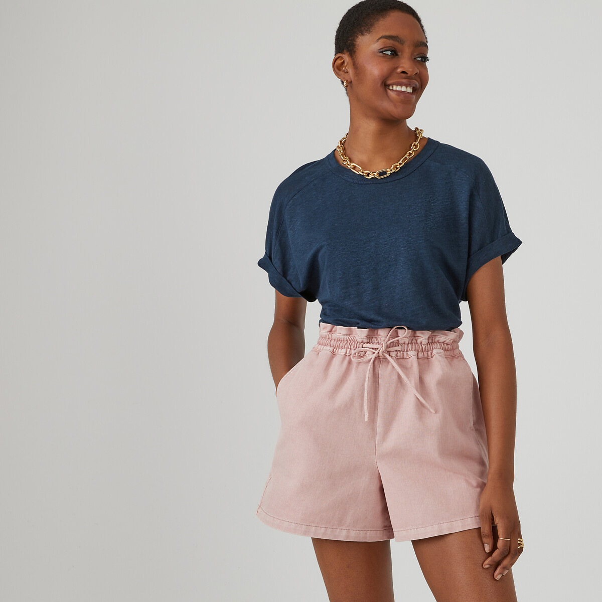 COLEÇÕES LA REDOUTE<br>Camiseta de linho com gola redonda
