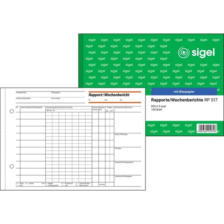 Sigel Rapport / Wochenbericht RP517 A5 quer, mit Blaupapier, 100 Blatt