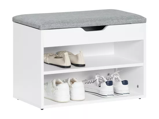 Banc de Rangement à chaussures 2 étages avec Grise coussin Commode à Chaussures blanc, FSR25-HG