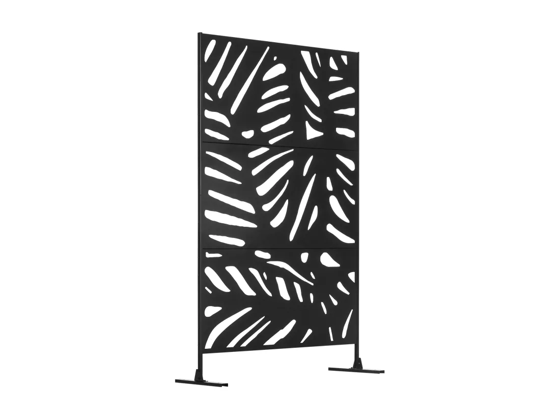 Panneau décoratif extérieur métal - brise vue motif feuilles - visserie incluse - dim. 122L x 45l x 198H cm - acier thermolaqué noir