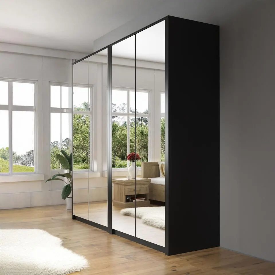 Meubella - Kledingkast Malibu - Mat zwart - 226 cm - Met spiegel