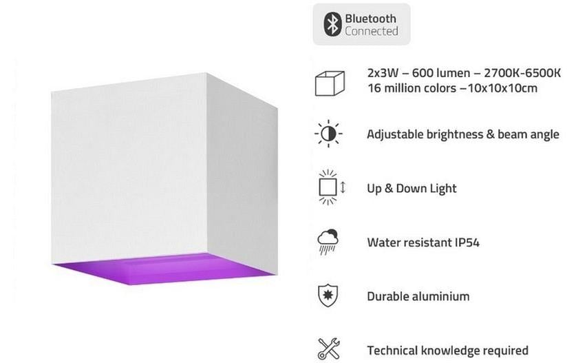 Gartenleuchte Smart Wall Light 2 x 3W, RGB+CCT, WeissGartenlampe mit Bluetooth-Technologie