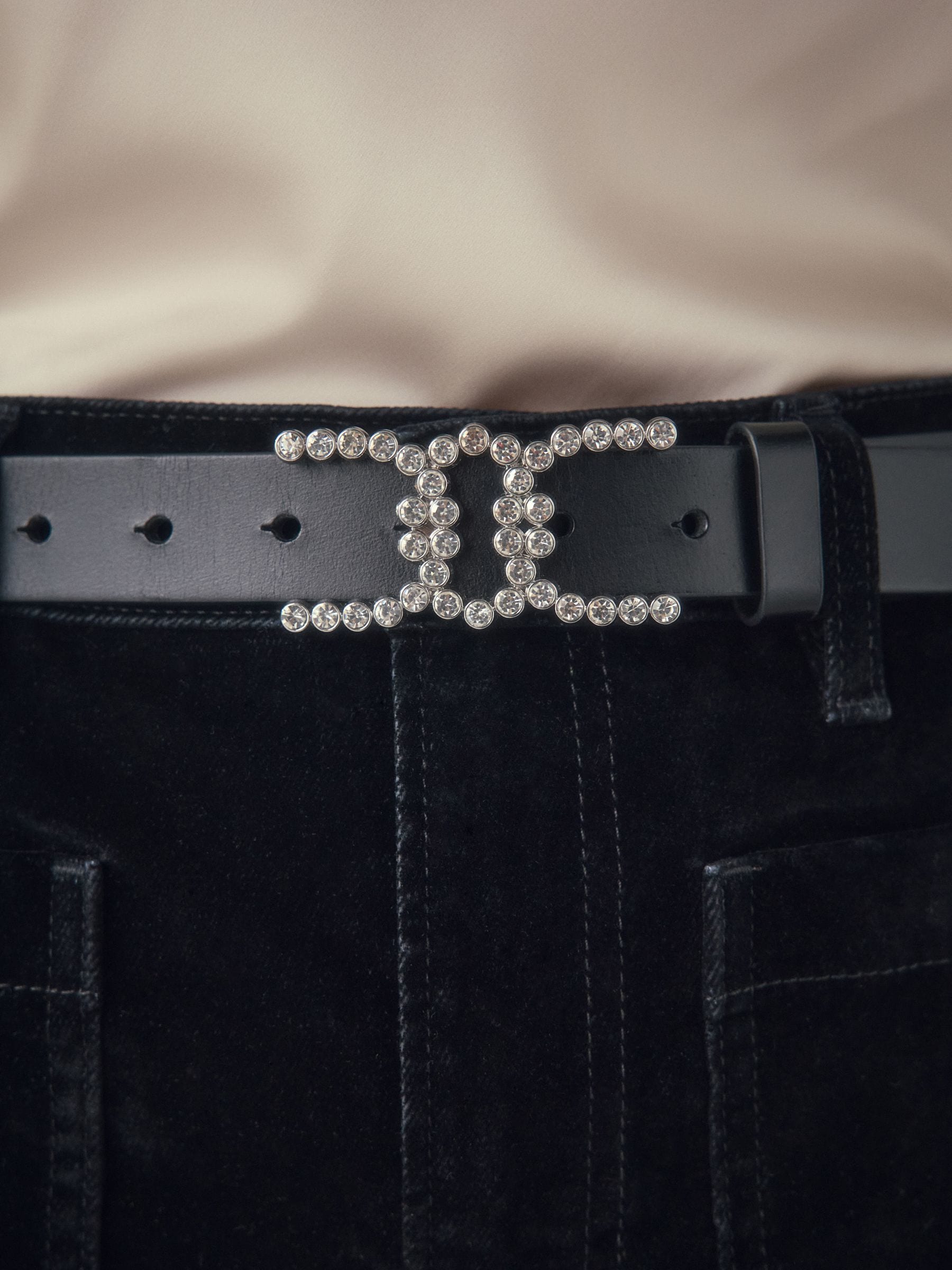 Zwart - Diamante Statement Buckle Regular Leather Belt