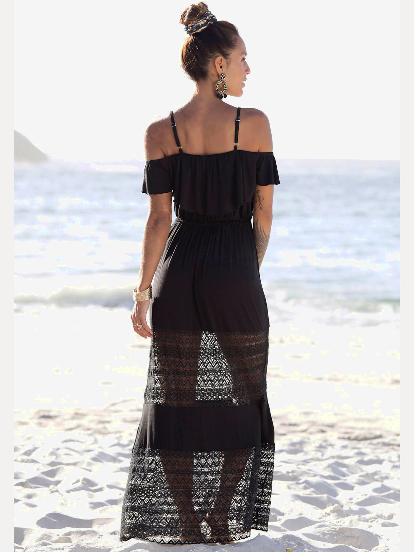 Robe longue robe à encolure carmen épaules nues