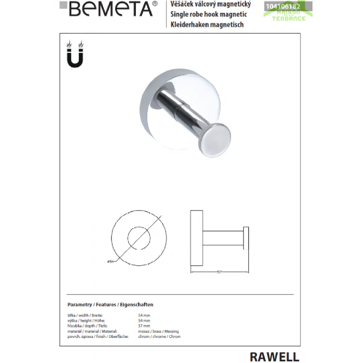 Bemeta - Maison De La Tendance Patère Aimantée RAWELL - Chrome
