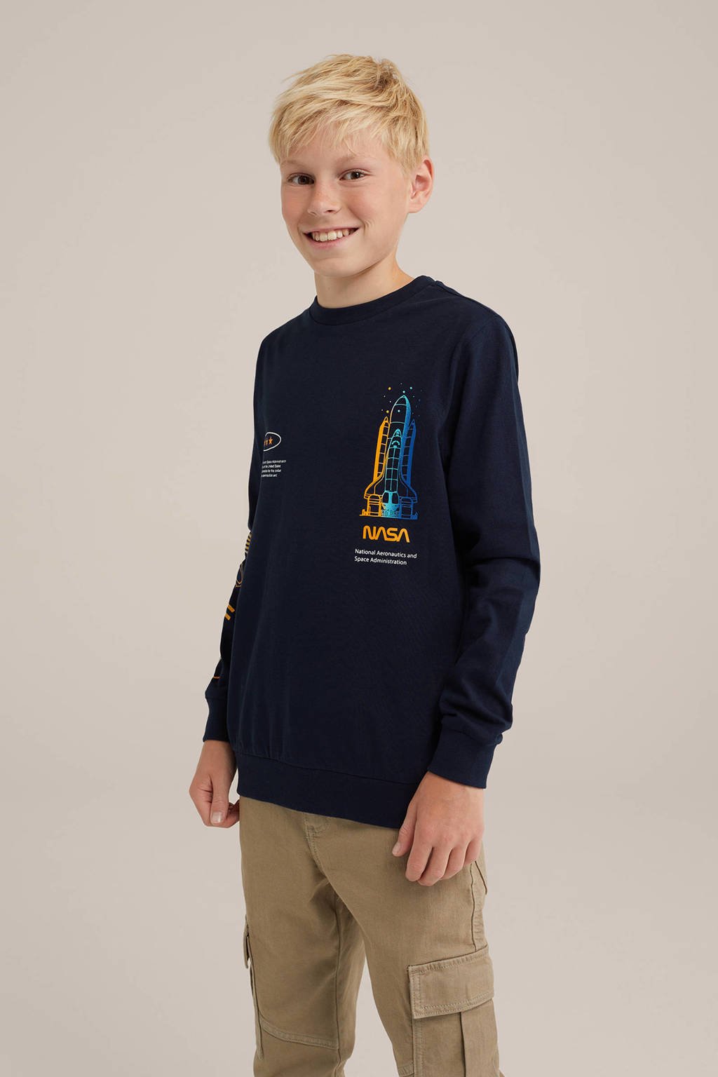 WE Fashion sweater met printopdruk donkerblauw