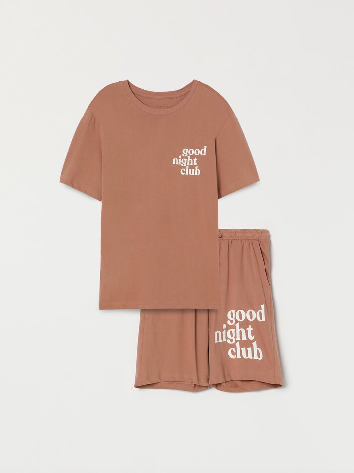 Conjunto de pijama curto estampado - Rosa Fluorescente
