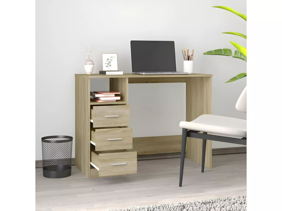 Bureau avec tiroirs Chêne sonoma 102x50x76 cm Bois d'ingénierie