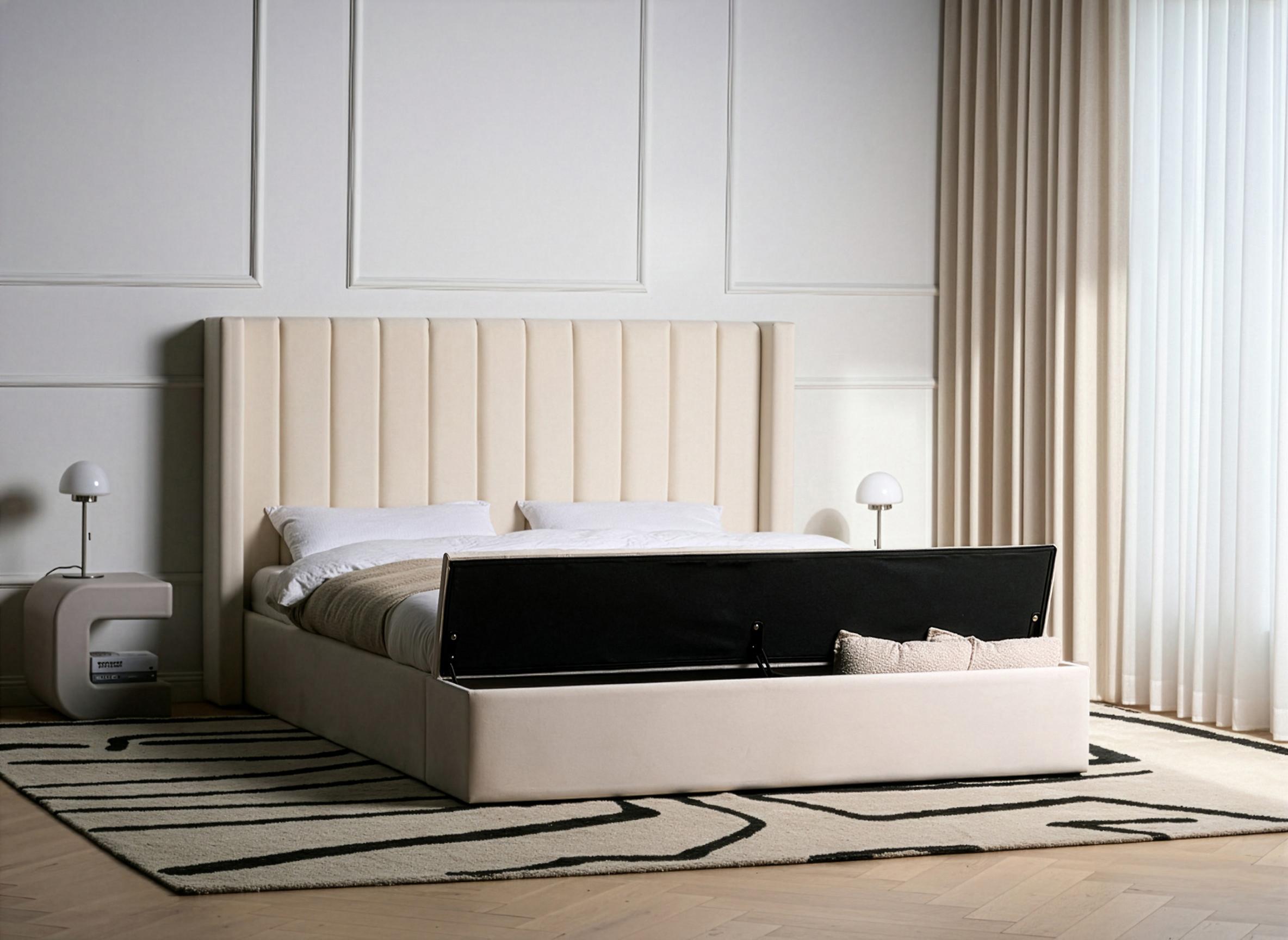 Waterbed met opbergbank Fluweel NOYERS 180 x 200 cm Gebroken wit