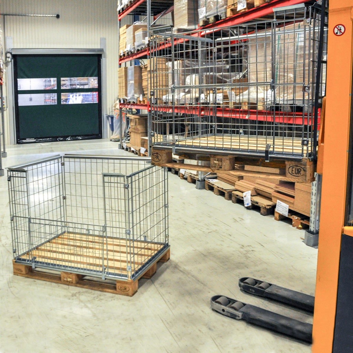 Kongamek gegalvaniseerde palletcontainer, 640mm hoog, halfopen aan de voorzijde, geschikt voor Europallets 1200x800mm