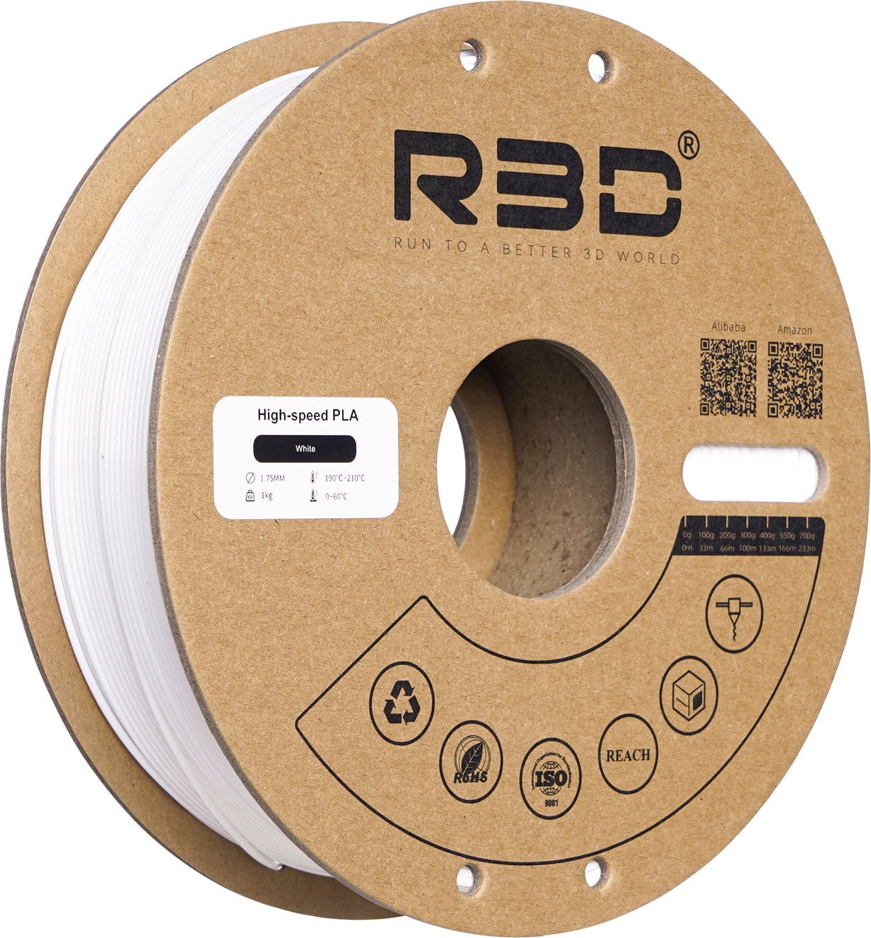 R3D  PLA High-Speed White, 1,75 mm / 1000 g    Für Druckgeschwindigkeiten bis zu 600 mm/s