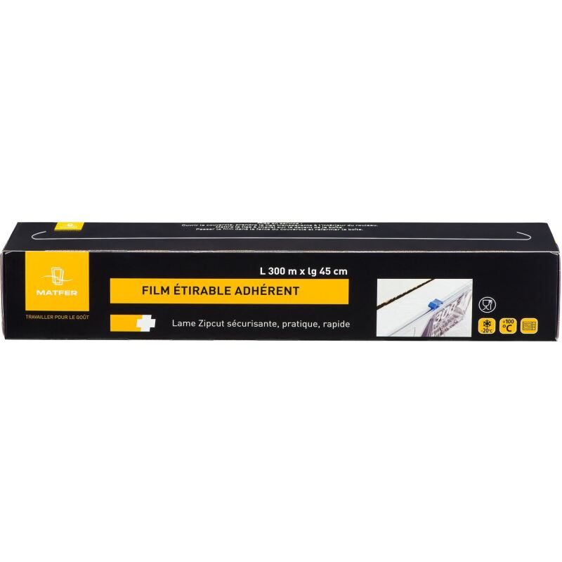 Film alimentaire étirable PVC transparent, largeur 45 cm - Rouleau de 300 m