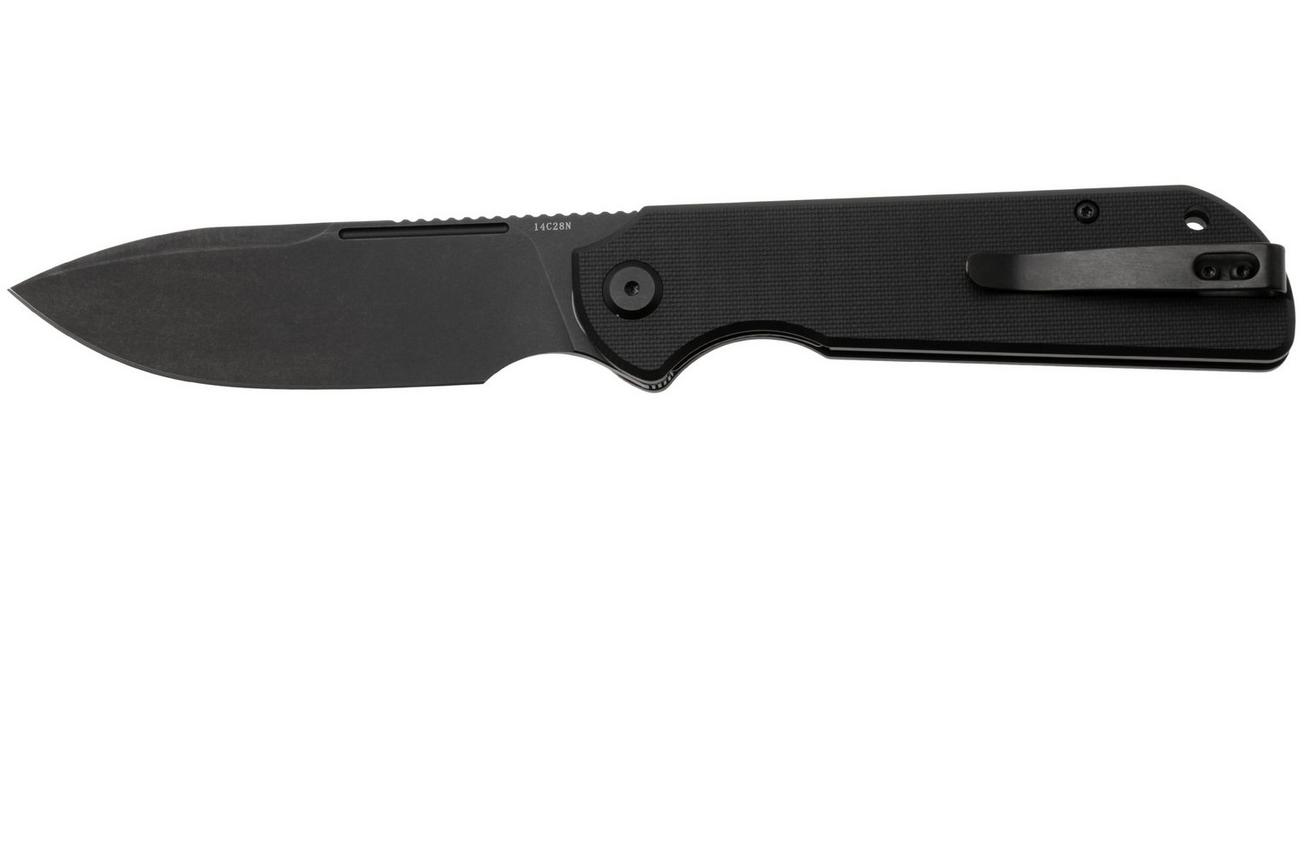 Eutektik Binary BIN-BBW-L Blackwashed 14C28N, Black G10, linkshandig zakmes