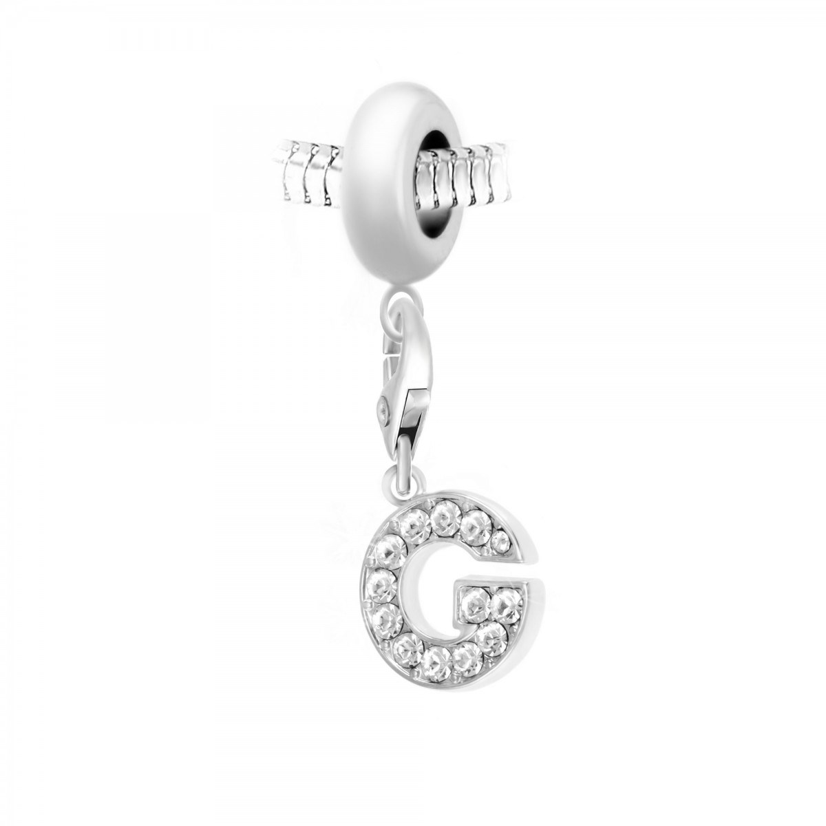 Charm perle SC Crystal en acier avec pendentif lettre G ornée de Cristaux scintillants