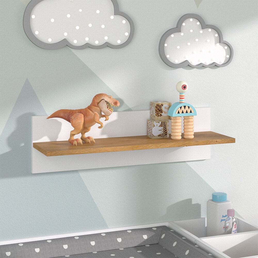VitaliSpa Wandregal Hängeregal Ablageregal Malia Weiß Eiche modern 70x20 cm Kinderzimmer Regal Babyzimmerregal Kindermöbel Babymöbel Ablage Aufbewahrung