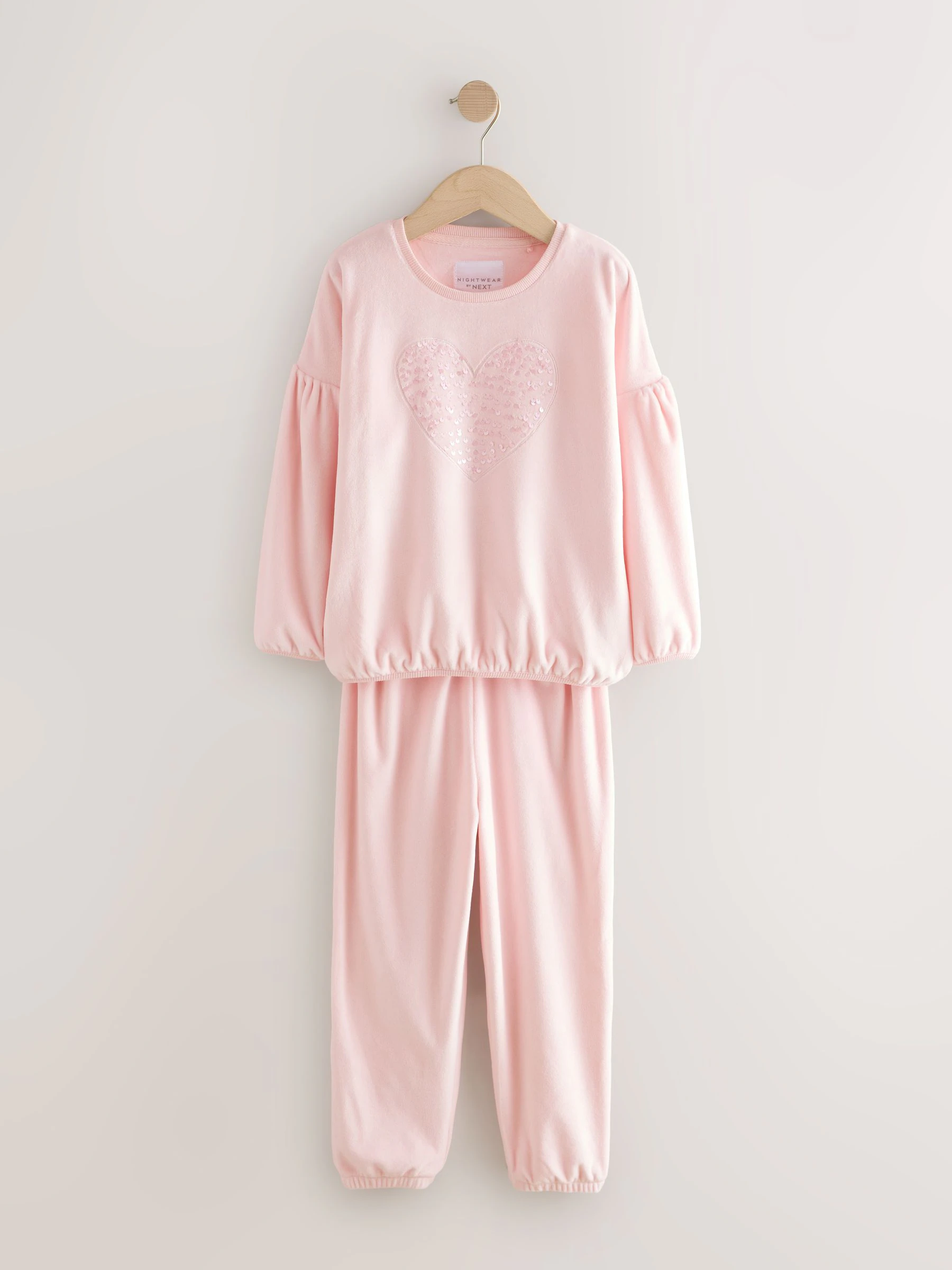 Roze met hart van lovertjes - Behaaglijke fleece pyjama (9 mnd-16 jr)