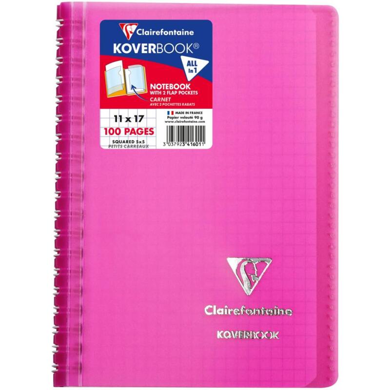 Carnet reliure intégrale enveloppante Koverbook 11x17cm 100 pages petits carreaux couverture polypropylène transparent - Assortis