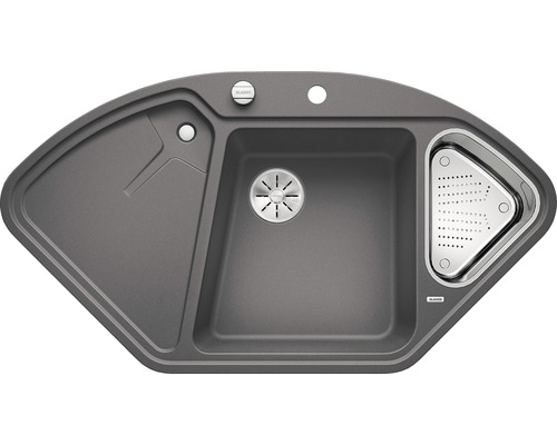 Blanco DELTA II-F spoelbak, 1042 x 560 mm, rotsgrijs, 523671, 1 bak, met bijzetbak en afdruiprek, bak links