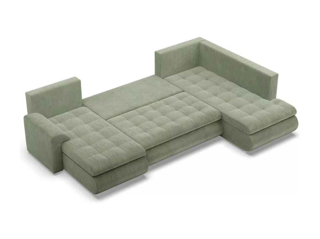 Canapé d'angle en U avec fonction sommeil, Ottoman, Cord - Vert