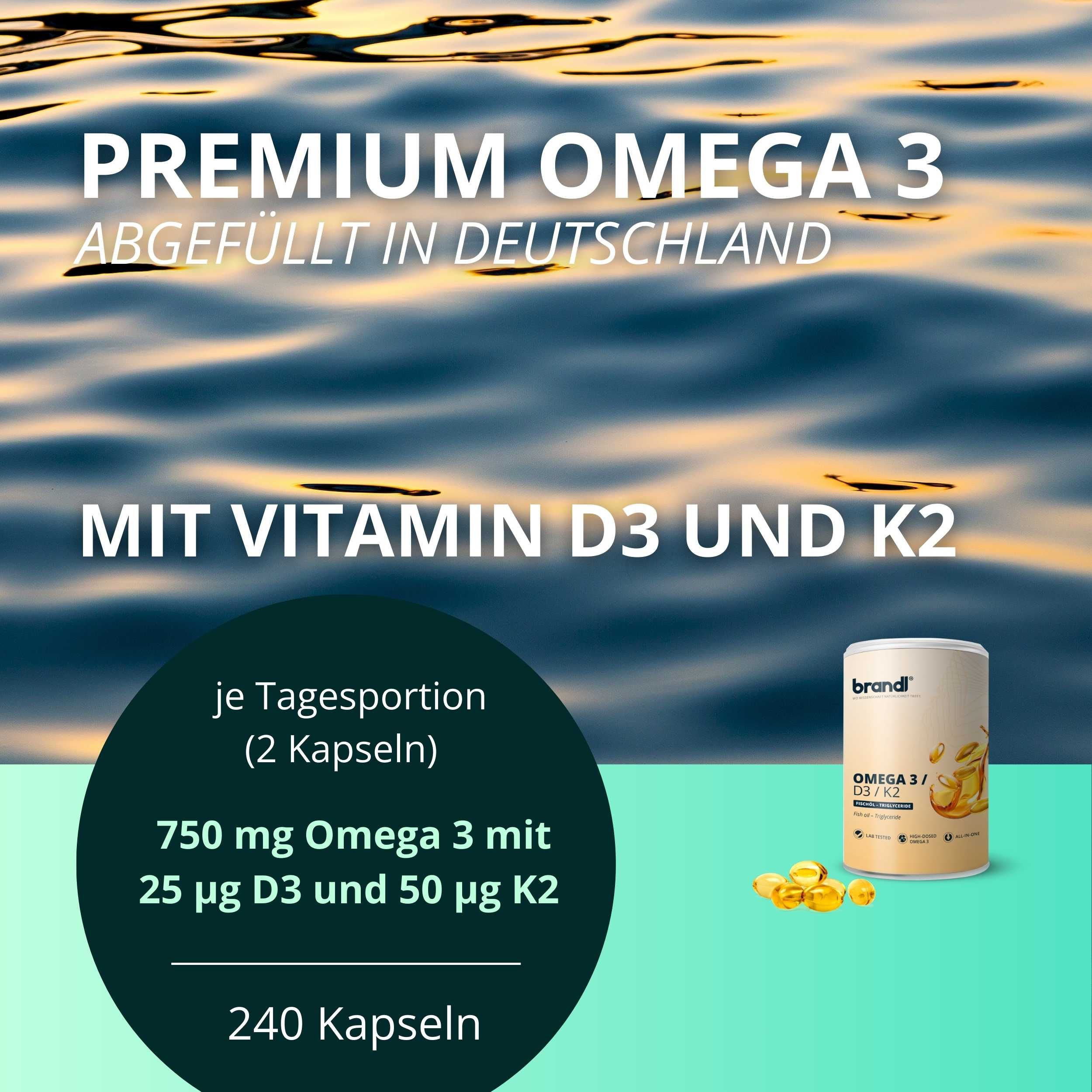 brandl® Omega 3 D3 K2 Kapseln aus Fischöl | EPA DHA im 2:1 Verhältnis