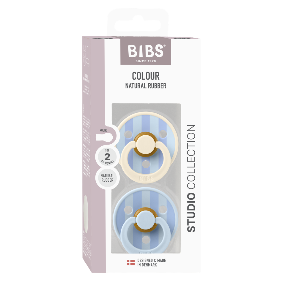 BIBS - Pacifier Studio Colour 2 PACK Block Latex - Baby Blue / Dusty Blue - Size 2