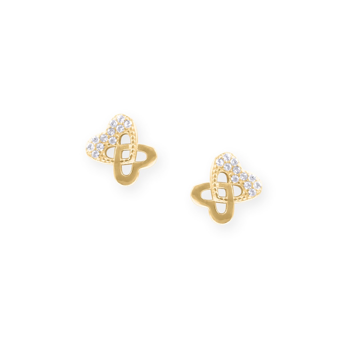 Boucles d'oreilles coeurs entrelacés plaquées or avec oxydes de zirconium