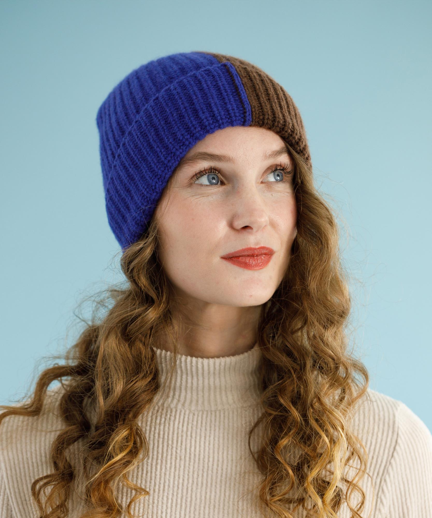 Bonnet bicolore  Taille unique - Bleu/Marron
